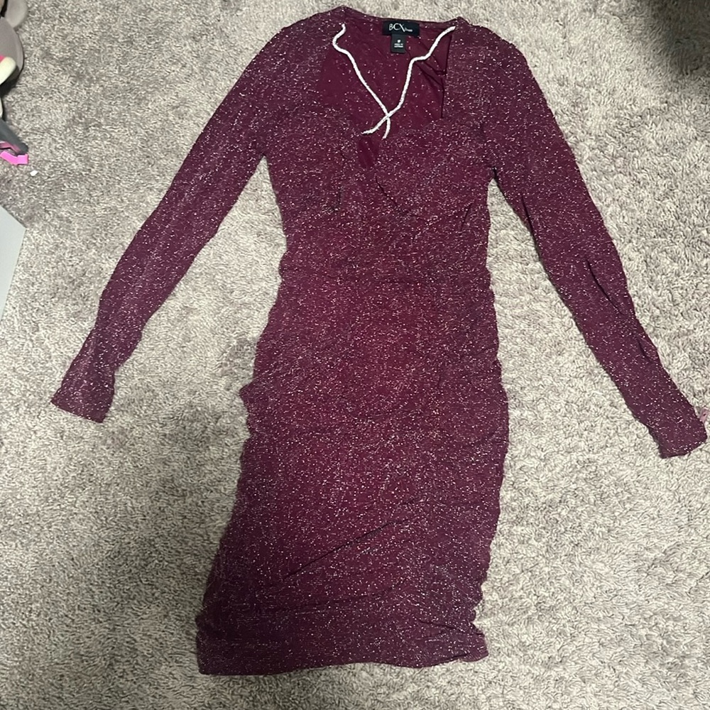 BCX Dress Juniors' Crisscross Long-Sleeve Glitter-Knit Bodycon in a medium
